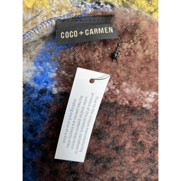 NWT Coco & Carmen Shawl Multi-Color Plaid Soft Fringed Crop Hooded Wrap OS - Picture 4 of 7